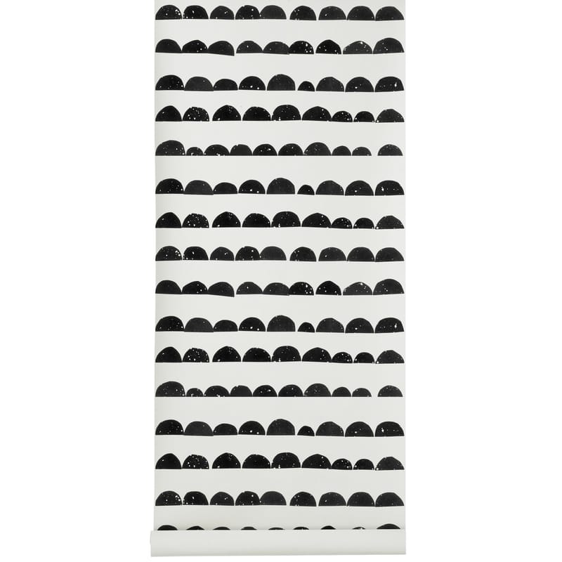 Décoration - Pour les enfants - Papier peint Half Moon tissu blanc noir / 1 rouleau - Larg 53 cm - Ferm Living - Noir, Blanc - Toile