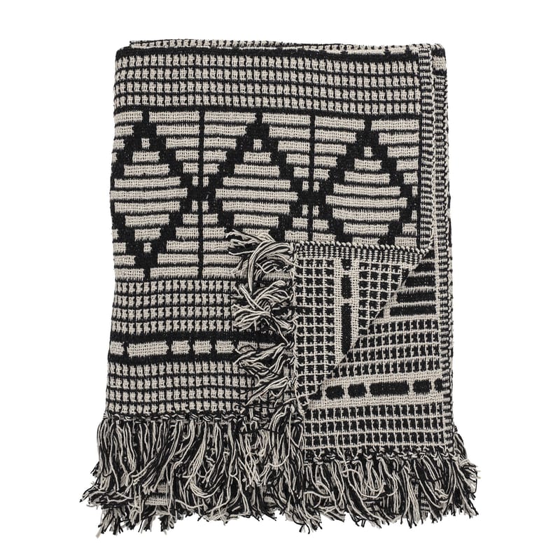 Dekoration - Wohntextilien - Plaid  textil schwarz weiß / 160 x 130 cm - Recycelte Baumwolle - Bloomingville - Schwarz & weiß - Recycelte Baumwolle