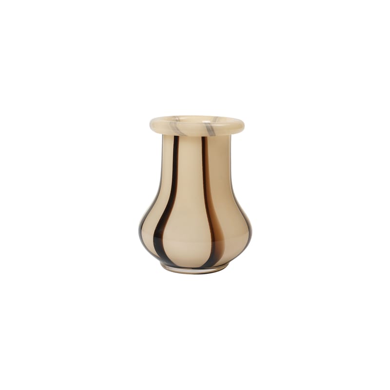 Décoration - Vases - Vase Riban Small verre beige / Ø 10.8 x H 15 cm - Fait main - Ferm Living - H 15 cm / Beige & chocolat - Verre soufflé bouche