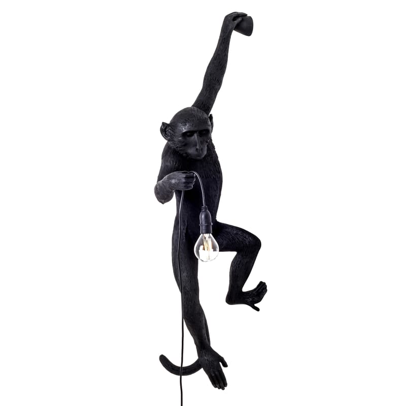 Luminaire - Appliques - Applique d\'extérieur avec prise Monkey Hanging plastique noir / H 76,5 cm - Seletti - Noir / Suspendu à gauche - Résine