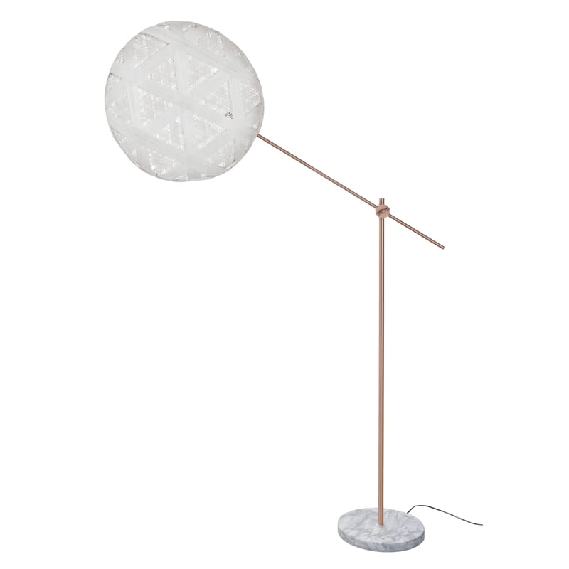 Lighting - Floor lamps - Chanpen Hexagon Floor lamp textile stone white Ø 52cm - Triangle patterns - Forestier - White / Copper - Marble, Metal, Woven acaba