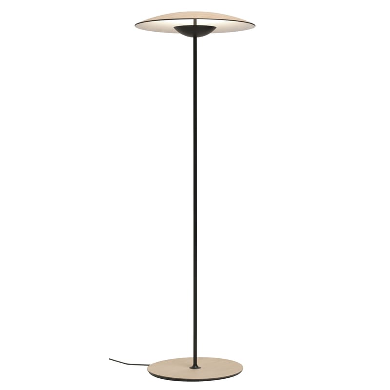 Lighting - Floor lamps - Ginger P Floor lamp metal black natural wood - Marset - Oak / Black leg - Lacquered metal, Plywood