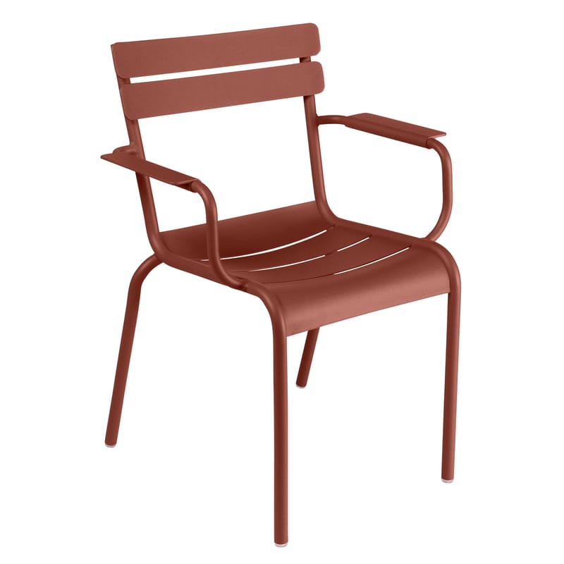 Outdoor - Garden chairs - Luxembourg Stackable armchair metal red brown / Aluminium - Fermob - Ochre red - Lacquered aluminium