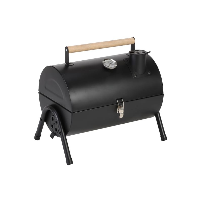 Jardin - Barbecues et braseros - Barbecue portable à charbon 2 en 1 métal noir / Fumoir - Cuire & fumer facilement viandes et poissons - Cookut - Noir - Acier
