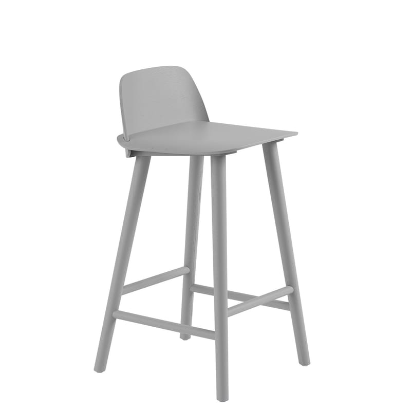 Mobilier - Tabourets de bar - Chaise de bar Nerd bois gris / H 65 cm - Muuto - Gris - Contreplaqué de frêne, Frêne massif