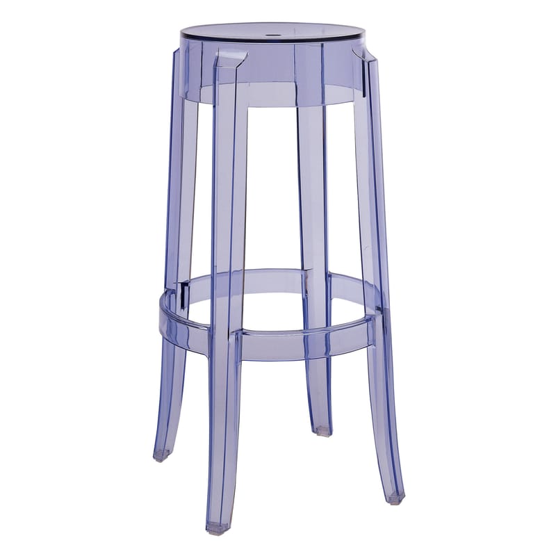 Furniture - Bar Stools - Charles Ghost Stackable bar stool plastic material blue H 75 cm - Plastic - Kartell - Sky blue - Polycarbonate
