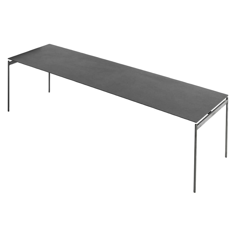 Mobilier - Tables basses - Table basse Torii céramique gris / 125 x 39 x H 35 cm - Horm - Céramique grise / Pied métal brut - Céramique, Métal brut