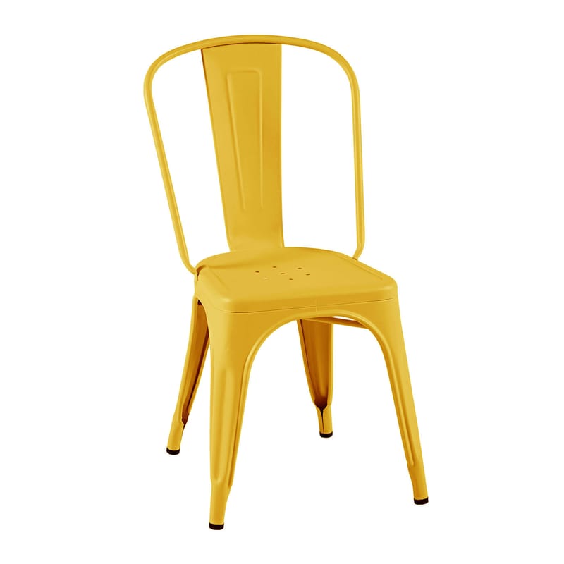 Mobilier - Chaises, fauteuils de salle à manger - Chaise empilable A Outdoor métal jaune / Inox Couleur - Pour l\'extérieur - Tolix - Jaune moutarde (mat) - Acier inoxydable laqué