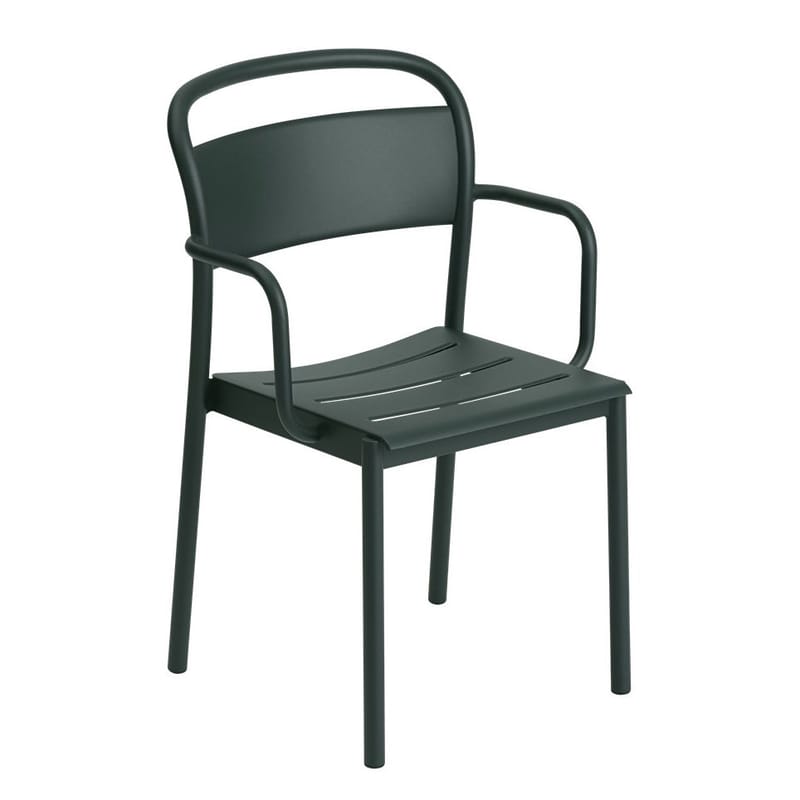 Mobilier - Chaises, fauteuils de salle à manger - Fauteuil empilable Linear métal vert - Muuto - Vert foncé - Acier