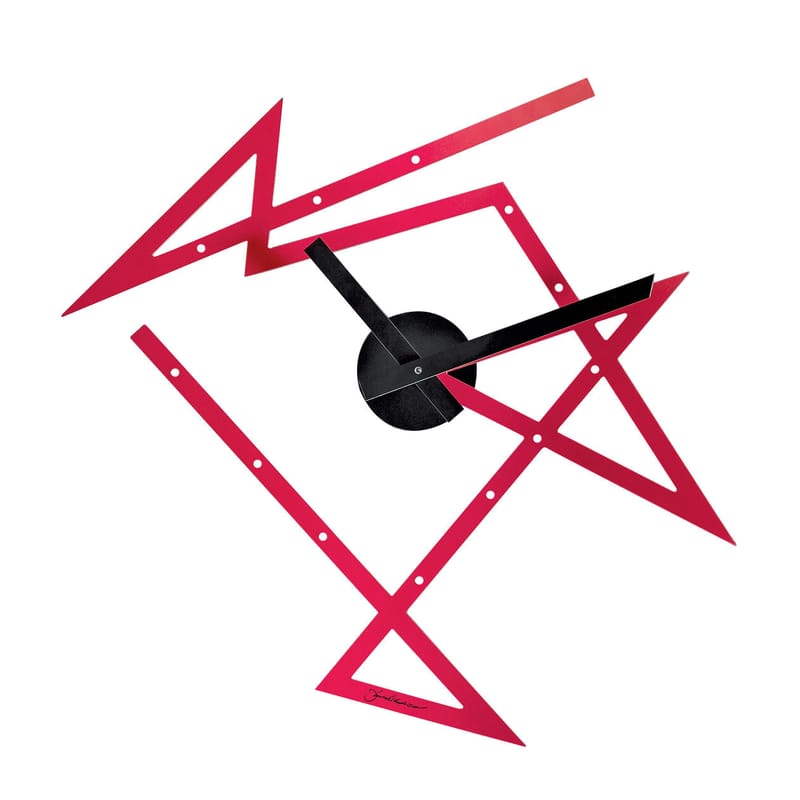 Décoration - Horloges  - Horloge murale Time Maze métal rouge noir / L 50 x H 47,5 cm - Alessi - Rouge / Aiguilles noires - Acier
