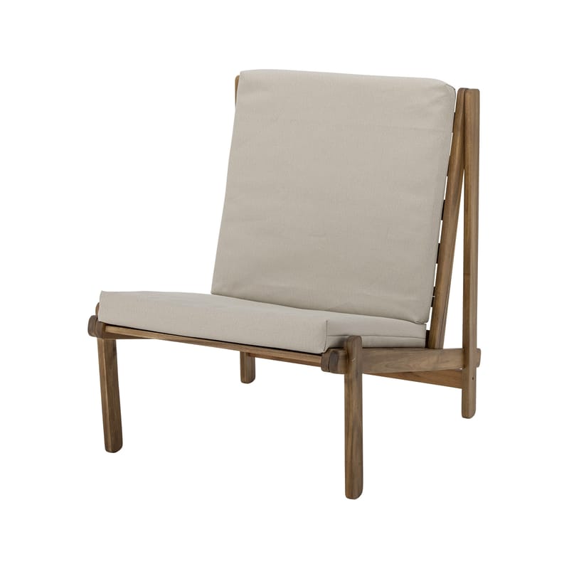 Furniture - Armchairs - Gani Padded armchair textile beige natural wood / Acacia & fabric - Bloomingville - Wood / Beige fabric - Acacia wood, Fabric, Foam