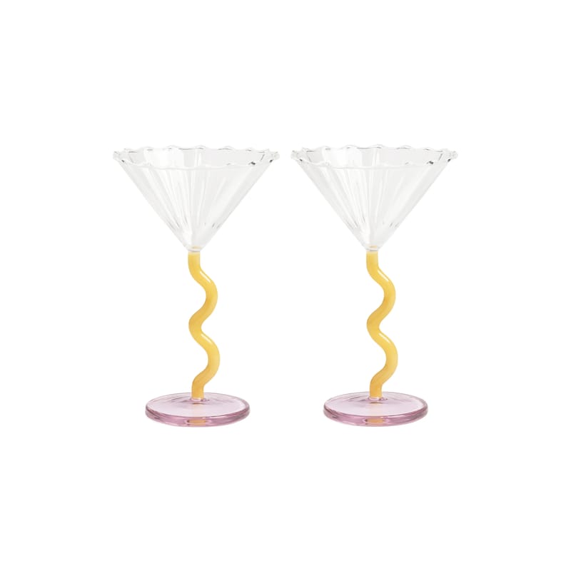Table et cuisine - Verres  - Coupe à champagne Curve verre multicolore / Set de 2 - 15 cl - & klevering - Jaune & rose - Verre