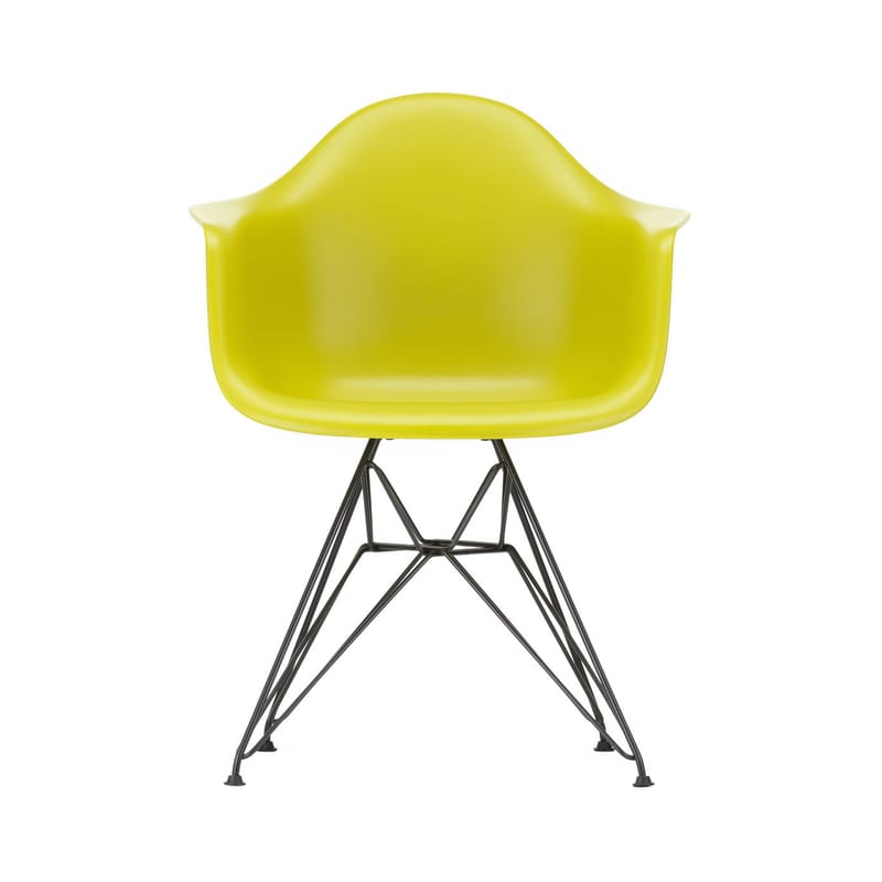 Mobilier - Chaises, fauteuils de salle à manger - Fauteuil DAR - Eames Plastic Armchair plastique jaune / (1950) - Pieds noirs - Vitra - Jaune moutarde / Pieds noirs - Acier laqué époxy, Polypropylène