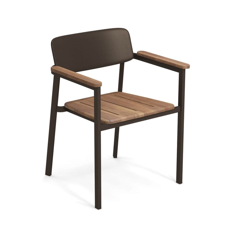 Mobilier - Chaises, fauteuils de salle à manger - Fauteuil empilable Shine     / Assise & accoudoirs teck - Arik Levy, 2013 - Emu - Bronze / Teck - Aluminium verni, Teck FSC