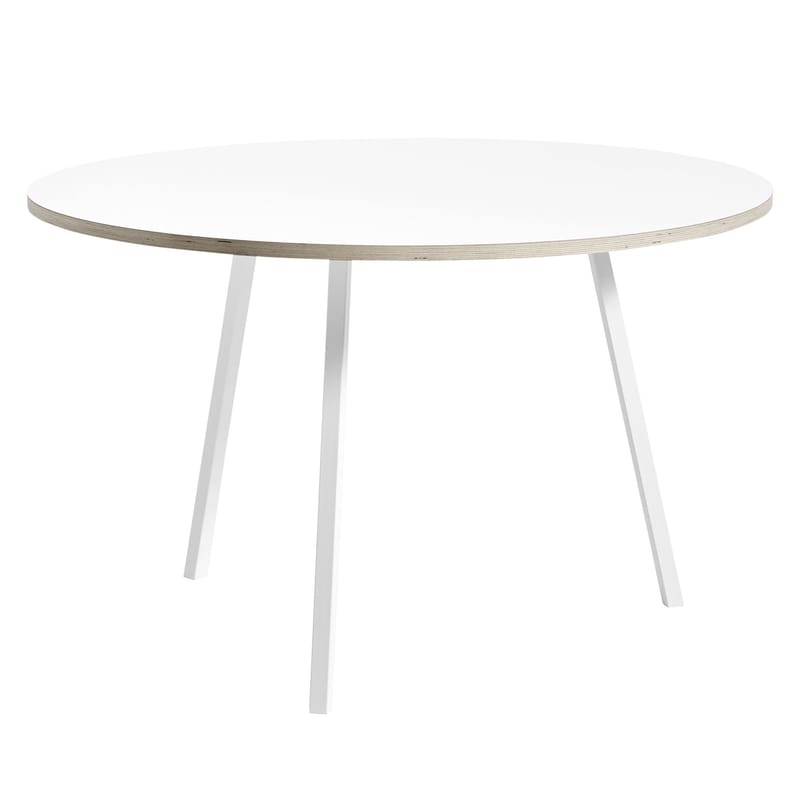 Mobilier - Tables - Table ronde Loop métal / Ø 120 cm - Stratifié finition linoleum - Hay - Blanc - Acier laqué, Stratifié