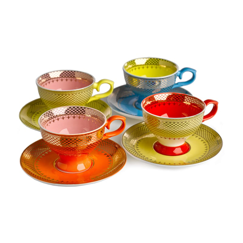 Table et cuisine - Tasses et mugs - Tasse à espresso Grandma céramique multicolore / Set de 4 - Avec soucoupes - Pols Potten - Multicolore - Porcelaine émaillée
