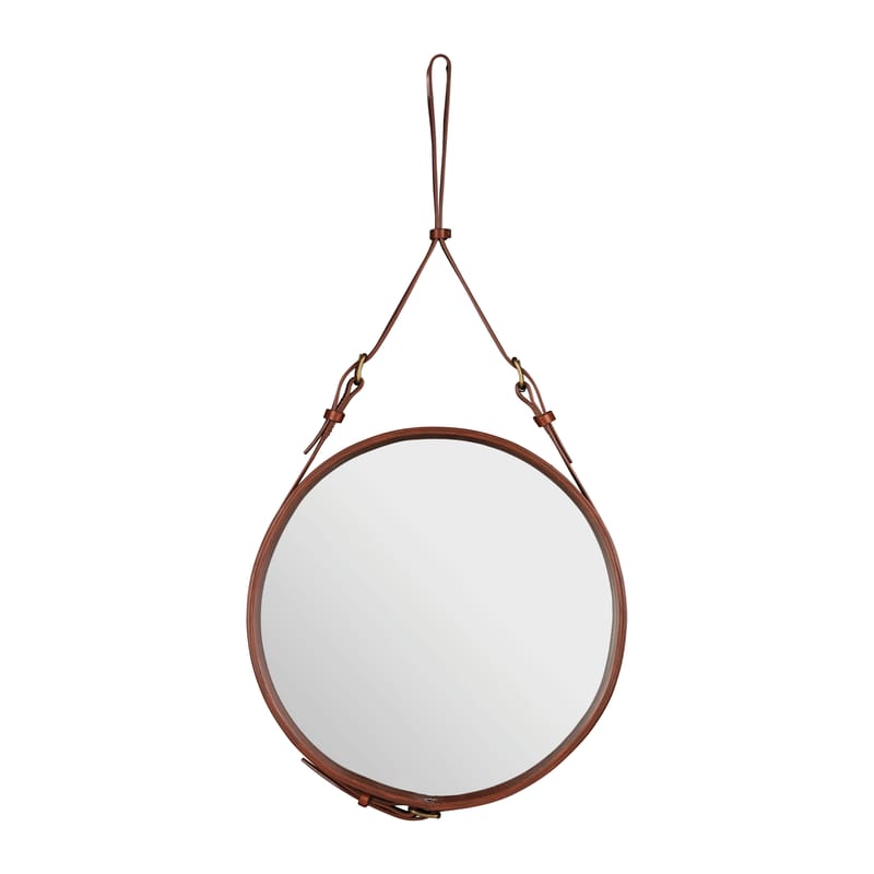 Furniture - Mirrors - Adnet Wall mirror leather brown Ø 45 cm - Gubi - Brown - Leather