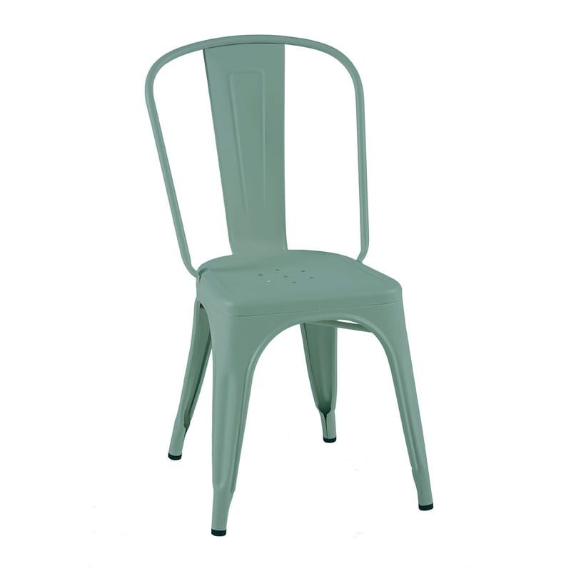 Mobilier - Chaises, fauteuils de salle à manger - Chaise empilable A Outdoor métal vert / Inox Couleur - Pour l\'extérieur - Tolix - Vert Lichen (mat fine texture) - Acier inoxydable laqué