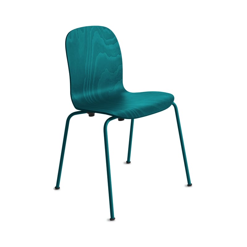 Mobilier - Chaises, fauteuils de salle à manger - Chaise empilable Tate Color bois bleu /Jasper Morrison, 2012 - Cappellini - Pétrole - Acier, Contreplaqué de hêtre teinté