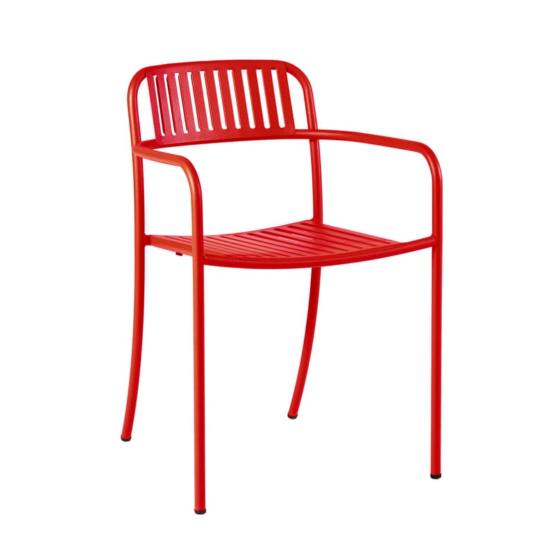 Möbel - Stühle  - Stapelbarer Sessel Patio Lames metall rot orange / Latten - Edelstahl - Tolix - Chili - rostfreier Stahl