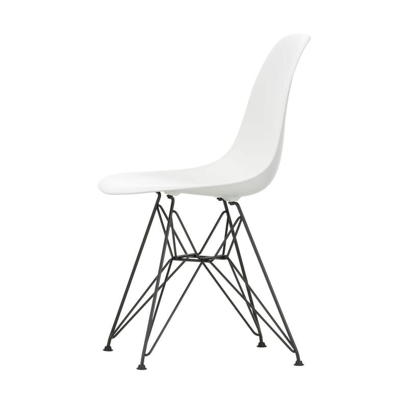 Mobilier - Chaises, fauteuils de salle à manger - Chaise DSR - Eames Plastic Side Chair plastique blanc / (1950) - Pieds noirs - Vitra - Blanc / Pieds noirs - Acier laqué époxy, Polypropylène