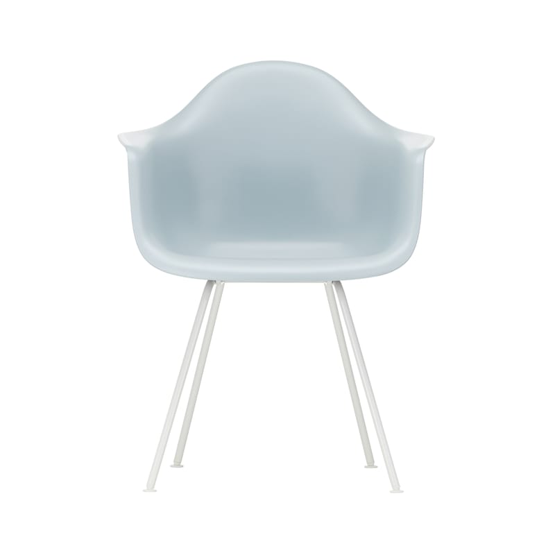 Mobilier - Chaises, fauteuils de salle à manger - Fauteuil DAX - Eames Plastic Armchair plastique gris / (1950) - Pieds blancs - Vitra - Gris bleuté / Pieds blancs - Acier laqué époxy, Polypropylène