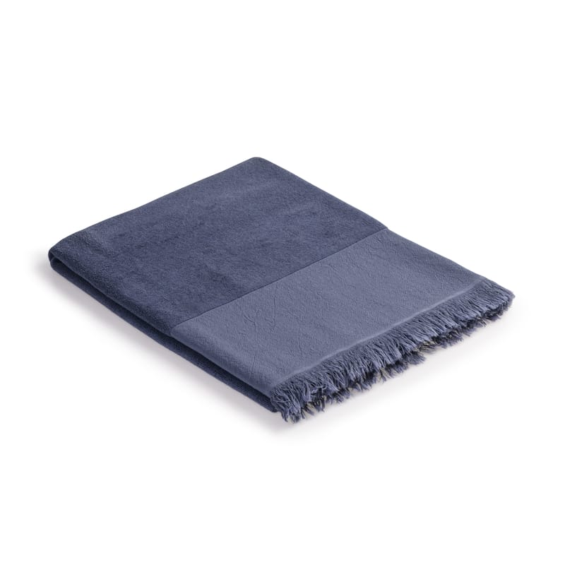 Décoration - Textile - Fouta  tissu bleu /  Serviette de bain - 93x 165 cm - Coton - Au Printemps Paris - Bleu grisé - Coton