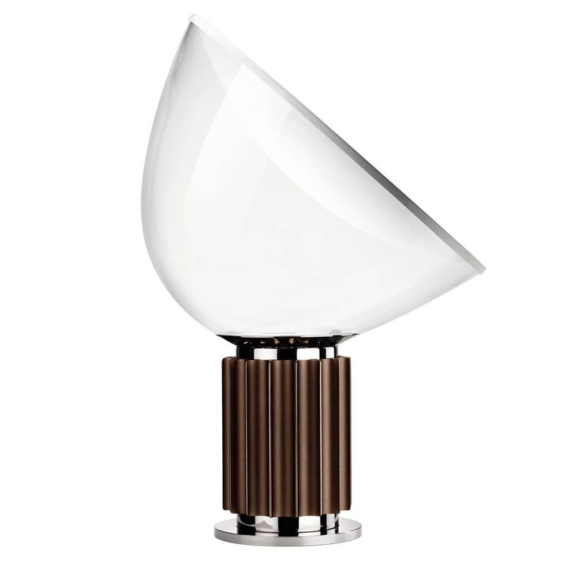Luminaire - Lampes de table - Lampe de table Taccia LED verre marron / H 64,5 cm - Castiglioni, 1962 - Flos - Bronze / Transparent - Aluminium, Verre soufflé bouche