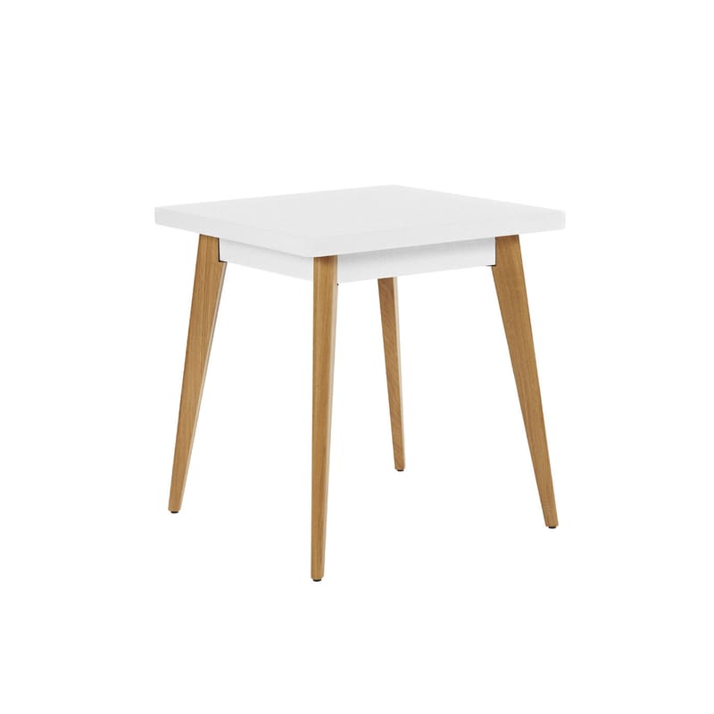 Mobilier - Tables - Table carrée 55 métal blanc / Pieds chêne - 70 x 70 cm - Tolix - Blanc (mat fine texture) / Chêne - Acier laqué, Chêne massif PFC