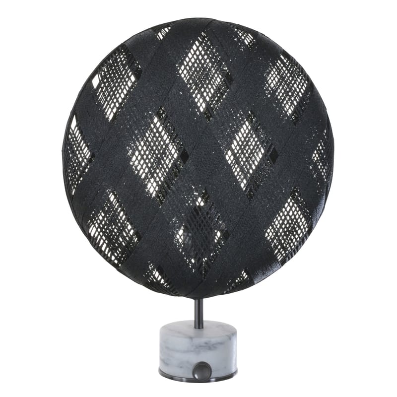 Lighting - Table Lamps - Chanpen Diamond Table lamp textile stone black Ø 36 cm - Diamond patterns - Forestier - Black / Base gun metal - Marble, Metal, Woven acaba