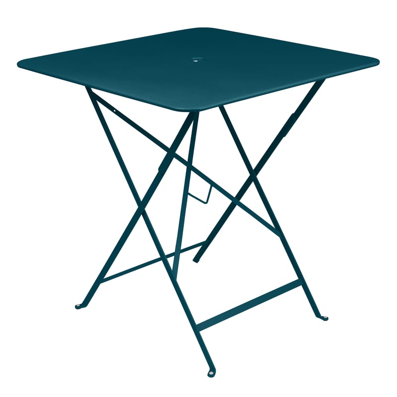 Jardin - Tables de jardin - Table pliante Bistro métal bleu / 71 x 71 cm - Trou pour parasol - Fermob - Bleu Acapulco - Acier laqué