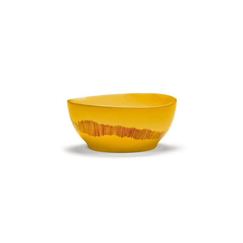 Table et cuisine - Saladiers, coupes et bols - Bol Feast céramique jaune Small / Ø 16 x H 7,5 cm - Serax - Traits / Jaune & rouge - Grès émaillé