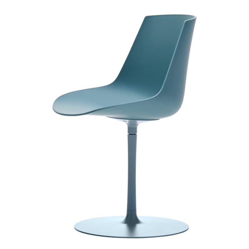 Mobilier - Chaises, fauteuils de salle à manger - Chaise pivotante Flow Color plastique bleu / Pied central - MDF Italia - Bleu aviateur - Aluminium époxy, Polycarbonate