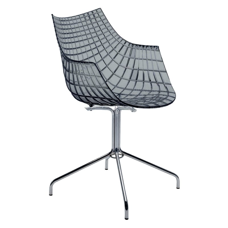 Mobilier - Chaises, fauteuils de salle à manger - Fauteuil Meridiana plastique gris - Driade - Fumé gris - Acier chromé, Polycarbonate
