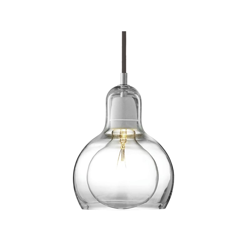 Luminaire - Suspensions - Suspension Mega Bulb verre transparent / Ø 18 cm - &tradition - Transparent / câble noir - Verre soufflé bouche