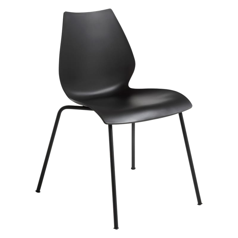 Éco Design - Production locale - Chaise empilable Maui plastique noir - Kartell - Anthracite / Pieds noirs - Acier verni, Polypropylène