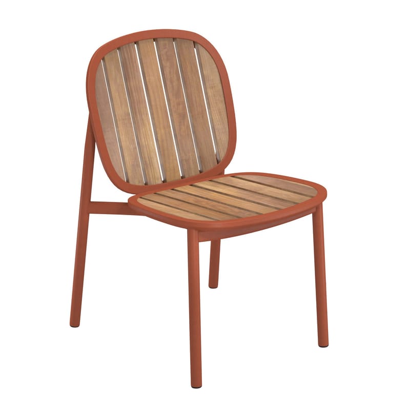 Jardin - Chaises de jardin - Chaise empilable Twins bois rouge - Emu - Rouge d\'érable / Teck - Aluminium verni, Teck FSC
