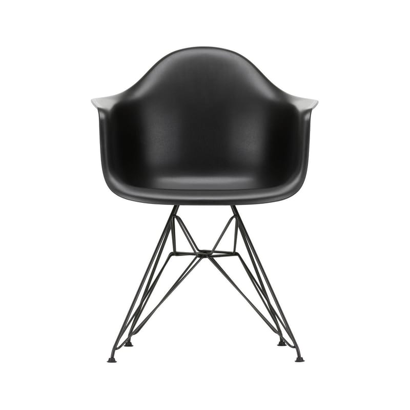 Mobilier - Chaises, fauteuils de salle à manger - Fauteuil RE DAR - Eames Plastic Armchair plastique noir / (1950) - Pieds noirs / Recyclé - Vitra - Noir / Pieds noirs - Acier laqué, Plastique recyclé post-consommation