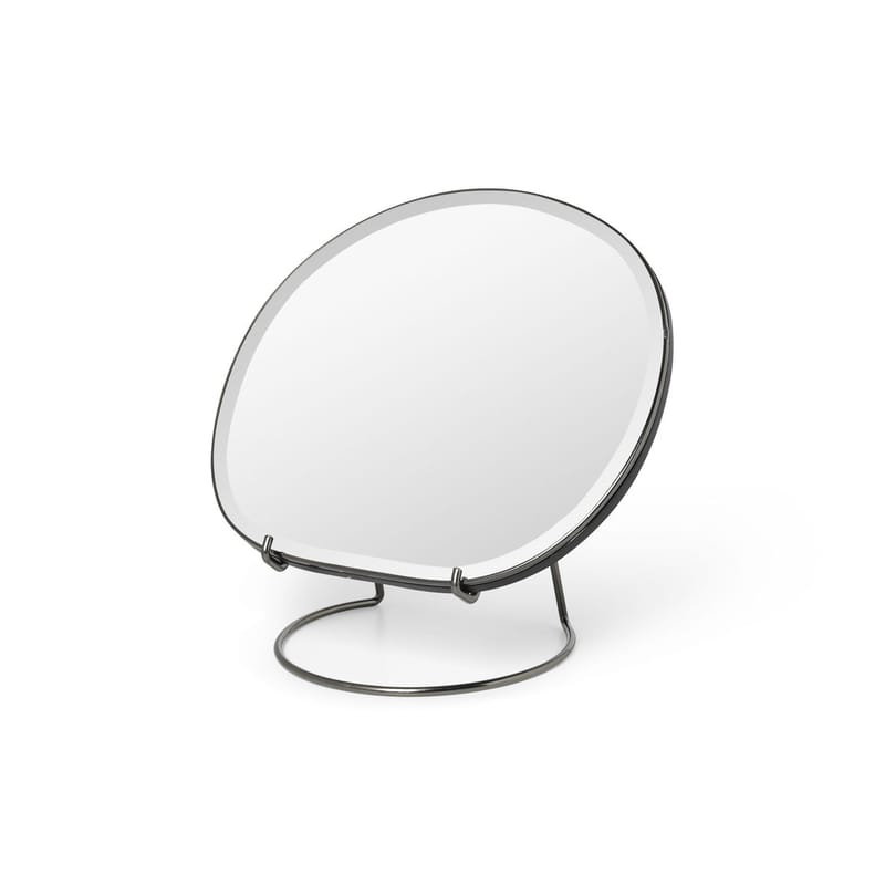 Décoration - Miroirs - Miroir à poser Pond gris argent métal / Ø16 x H 23 cm - Ferm Living - Chromé foncé - MDF, Verre, Zinc plaqué chrome