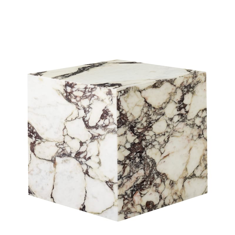 Mobilier - Tables basses - Table d\'appoint Plinth Cubic pierre beige / Marbre - 40 x 40 x H 40 cm - Audo Copenhagen - Marbre Calacatta (viola) - Bois d\'acacia, Marbre