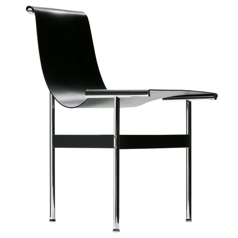 Mobilier - Chaises, fauteuils de salle à manger - Chaise New york métal cuir noir / Réédition 1952 - ICF - Cuir noir - Acier chromé, Cuir