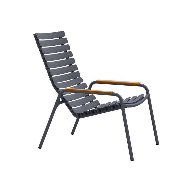 Möbel - Lounge Sessel - Lounge-Sessel ReCLIPS plastikmaterial grau / Armlehnen Bambus - Recycling-Kunststoff - Houe - Dunkelgrau & Bambus - Bambus, Recycelter Kunststoff, Thermolackiertes Aluminium