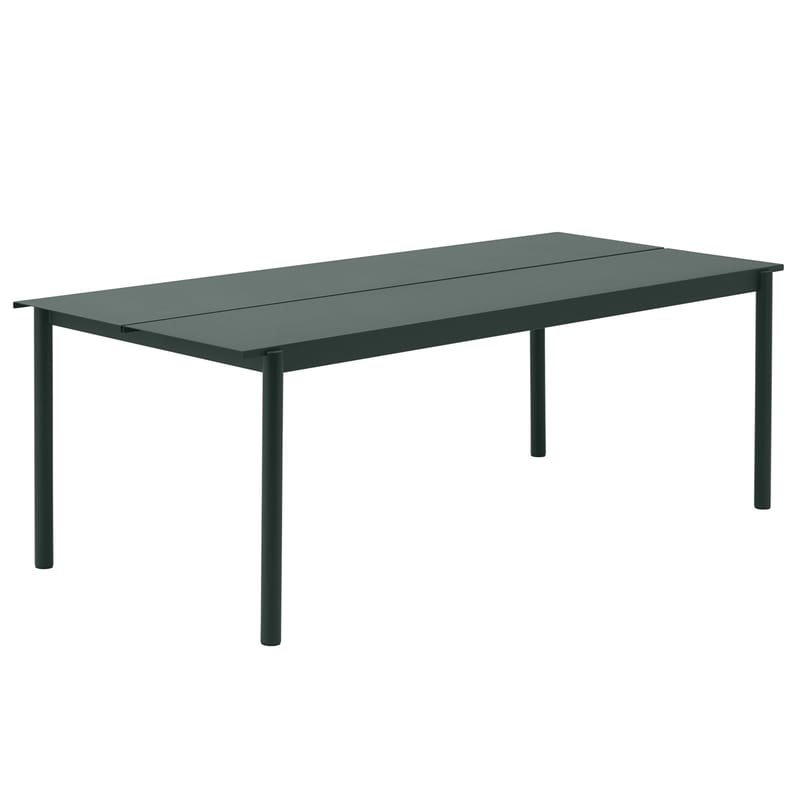 Jardin - Tables de jardin - Table rectangulaire Linear métal vert /  220 x 90 cm - Muuto - Vert foncé - Acier revêtement poudre