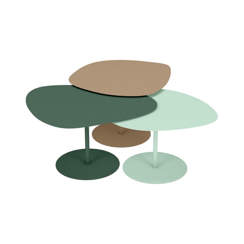 Mobilier - Tables basses - Tables gigognes Galet OUTDOOR métal vert beige / Set de 3 -  Aluminium - Matière Grise - Sable / Olive / Vert d\'eau - Aluminium