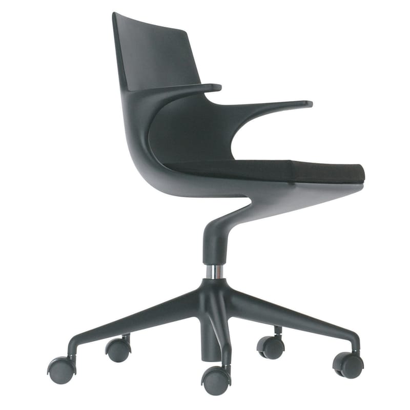 Furniture - Teen furniture - Spoon Chair Armchair on casters plastic material black - Kartell - Black/ black cushion - Polypropylene