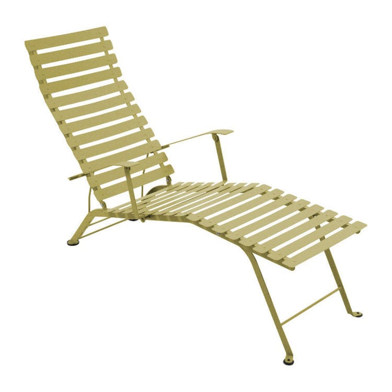 Jardin - Bains de soleil, chaises longues et hamacs - Chaise longue pliable inclinable Bistro métal vert / Accoudoirs - Fermob - Tilleul - Acier laqué