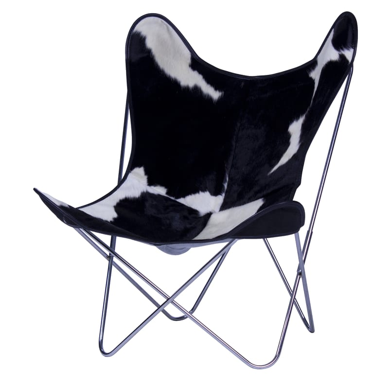 Möbel - Lounge Sessel - Sessel AA Butterfly leder weiß schwarz Leder / Gestell chrom-glänzend - AA-New Design - Gestell chrom-glänzend / Kuhleder weiß/schwarz - Leder, verchromter Stahl