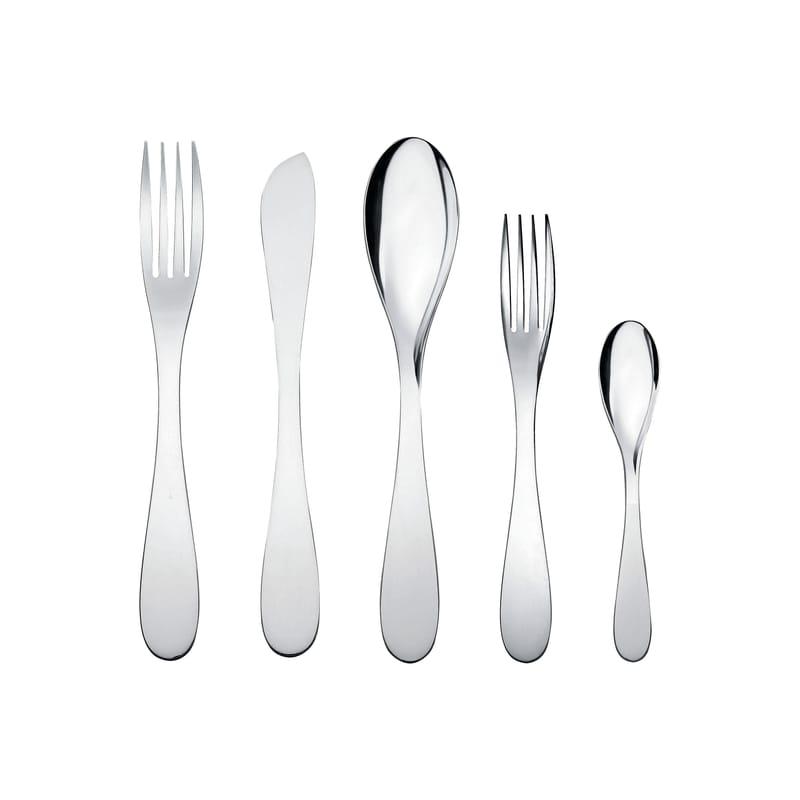 Table et cuisine - Couverts - Set de couverts Eat.it métal / 1 personne - 5 pièces - Alessi - Métal brillant - Acier inoxydable 18/10