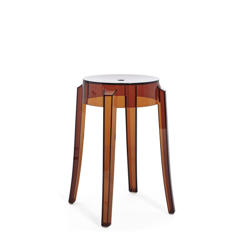 Furniture - Stools - Charles Ghost Stackable stool plastic material orange brown / H 46 cm - Polycarbonate - Kartell - Amber - Polycarbonate