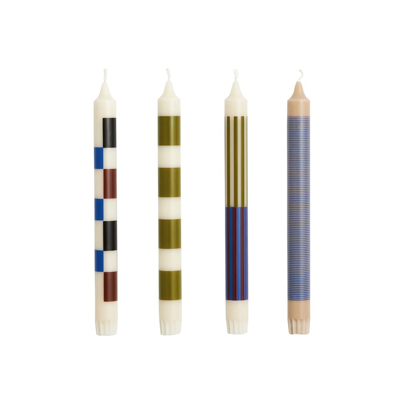Décoration - Bougeoirs, photophores - Bougie longue Pattern cire multicolore / Set de 4 - Hay - Vert kaki / Bleu - Stéarine